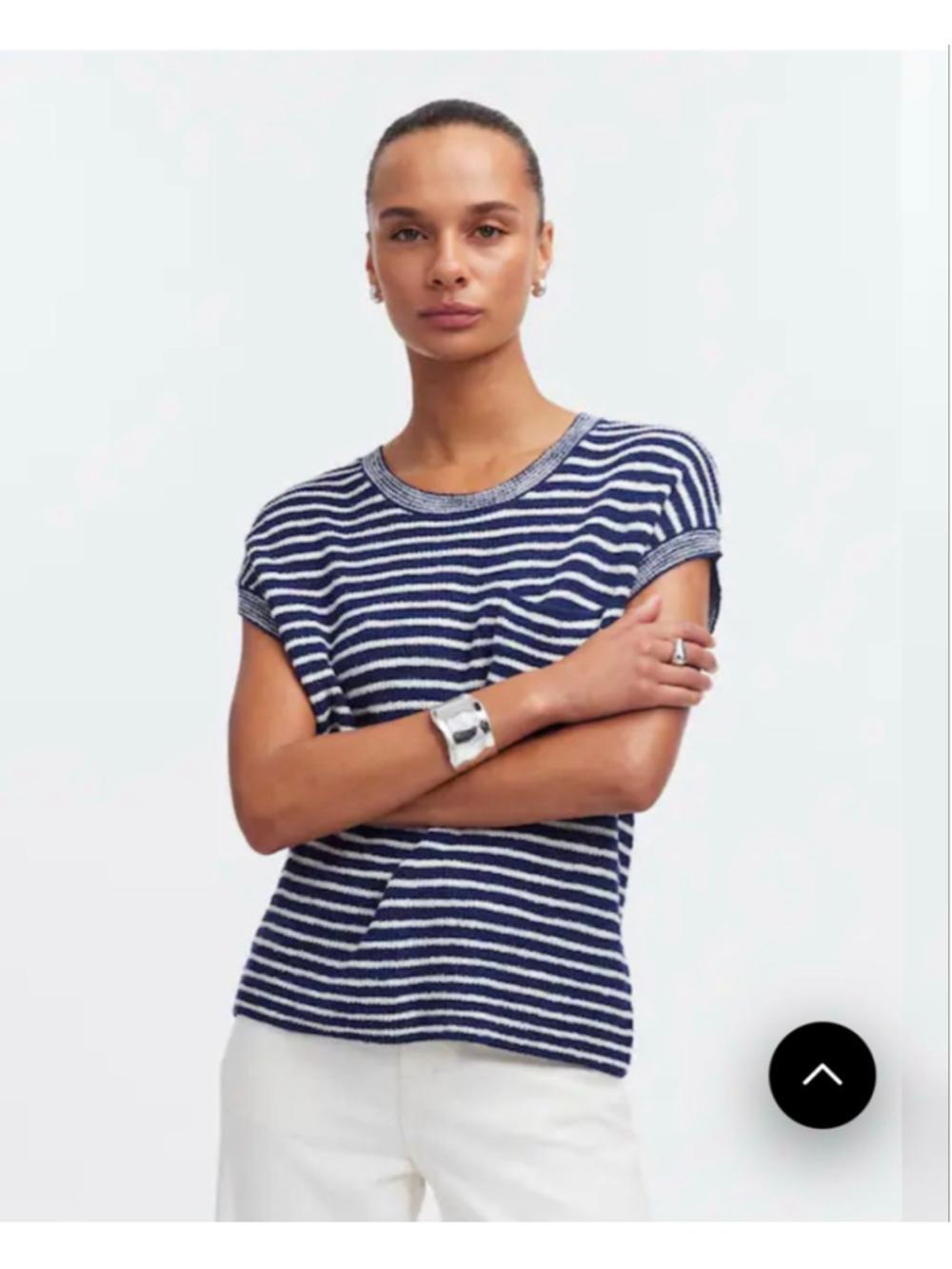 Women's Madewell Ribbed Pocket Sweater Tee S Blue White Stripe